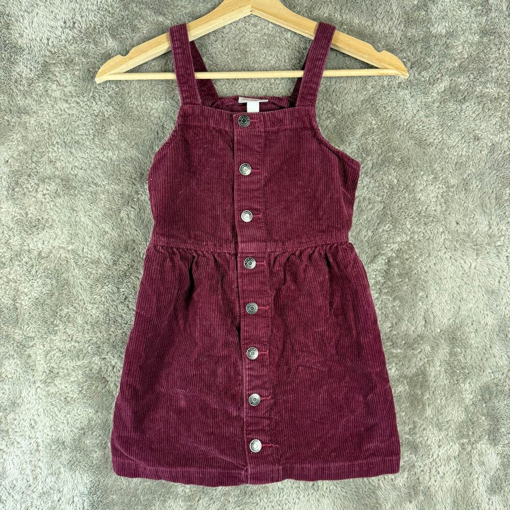 Cat & Jack Burgundy Red Corduroy Pinafore Dress Button Front Girls S Small 6 7